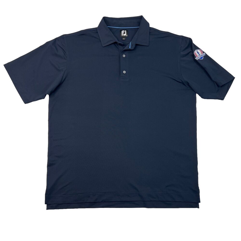 FootJoy Polo Shirt Men 2XL Navy Blue Stretch Weiskopf Morrish Golf Cup Patch